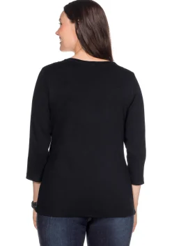 Shirt mit 3/4-Arm und V-Ausschnitt, in Rippqualität