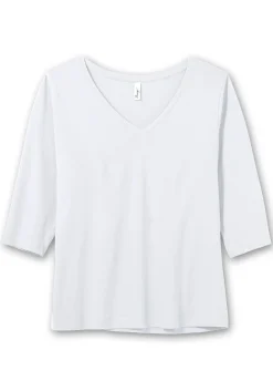 Shirt mit 3/4-Arm und V-Ausschnitt, in Rippqualität