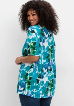 Shirt mit Blätterprint und Perlen-Detail