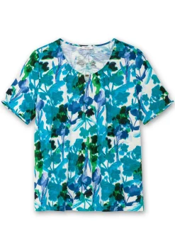 Shirt mit Blätterprint und Perlen-Detail