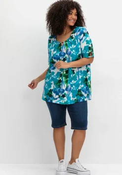 Shirt mit Blätterprint und Perlen-Detail