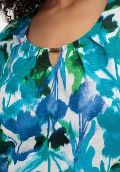 Shirt mit Blätterprint und Perlen-Detail