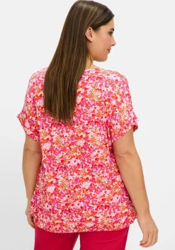 Shirt mit Blumendruck und Saum-Gummizug