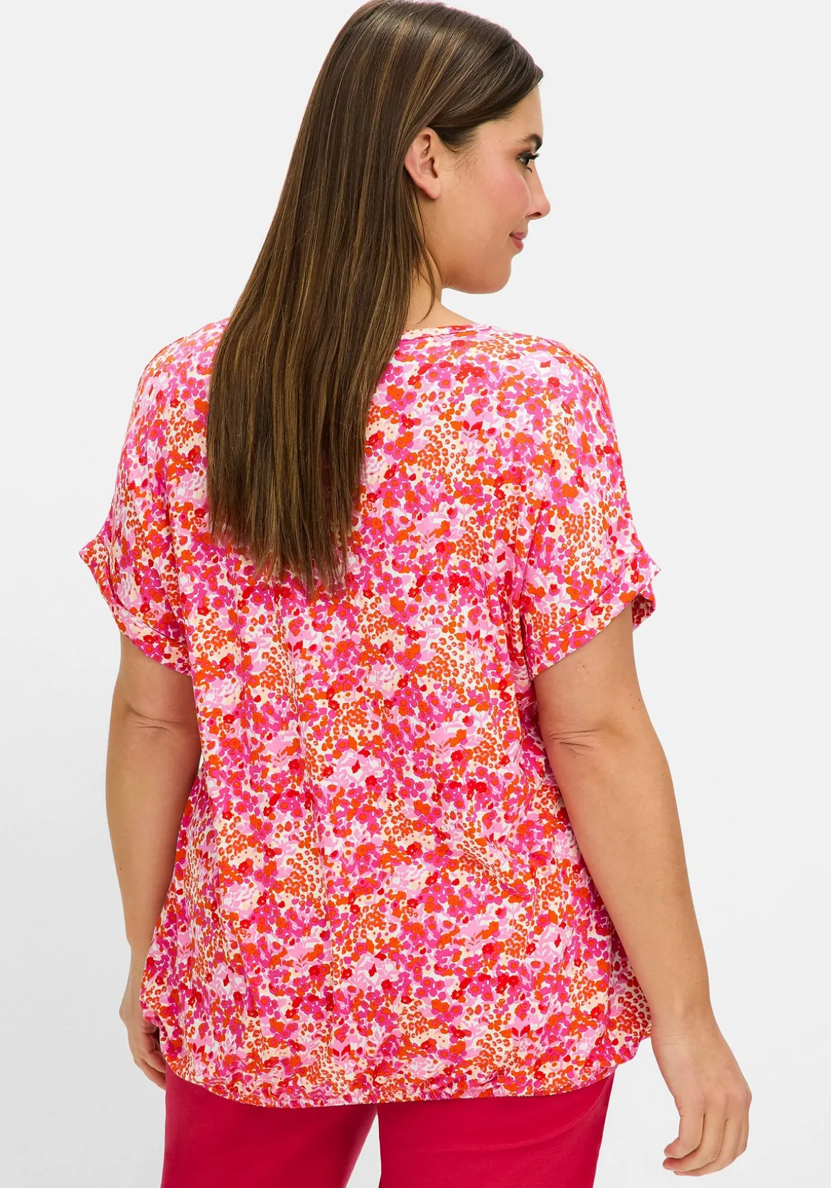 Shirt mit Blumendruck und Saum-Gummizug