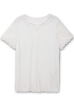 Shirt mit Einsätzen aus floraler Spitze, leicht tailliert