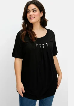 Shirt mit Faltendetails und Ziersteinen