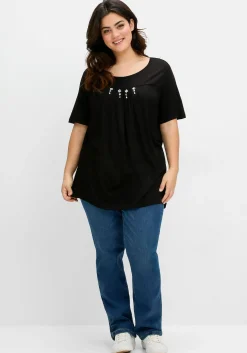 Shirt mit Faltendetails und Ziersteinen