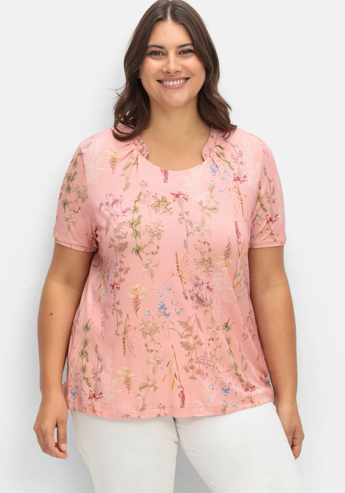 Shirt mit Faltenpartie am Stehkragen