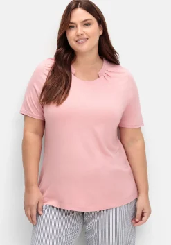 Shirt mit Faltenpartie am Stehkragen