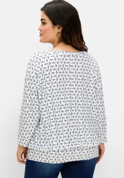 Shirt mit 3/4-Fledermausärmeln und V-Ausschnitt