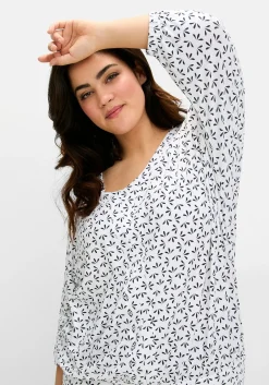 Shirt mit 3/4-Fledermausärmeln und V-Ausschnitt