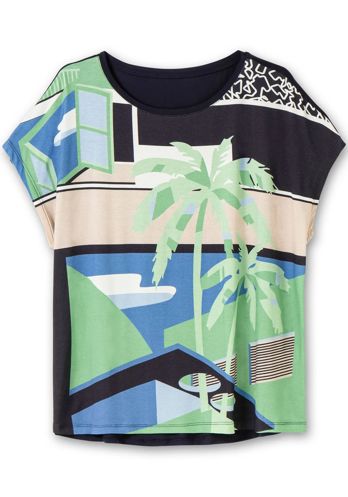 Shirt mit Frontdruck und U-Boot-Ausschnitt