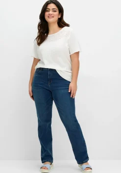 Shirt mit Lochstickerei-Einsatz vorn