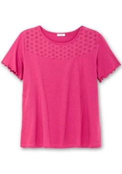 Shirt mit Lochstickerei-Einsatz vorn