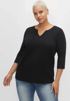 Shirt mit Rundhals und Schlitz, 3/4-Ärmel