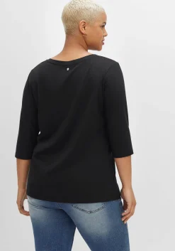Shirt mit Rundhals und Schlitz, 3/4-Ärmel