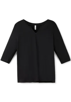 Shirt mit Rundhals und Schlitz, 3/4-Ärmel