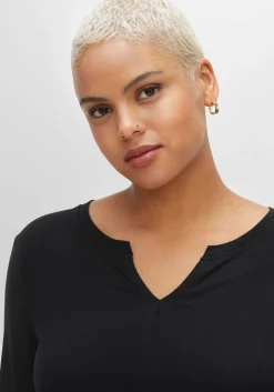 Shirt mit Rundhals und Schlitz, 3/4-Ärmel