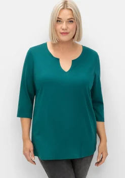 Shirt mit Rundhals und Schlitz, 3/4-Ärmel