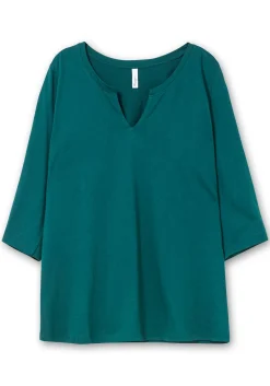 Shirt mit Rundhals und Schlitz, 3/4-Ärmel