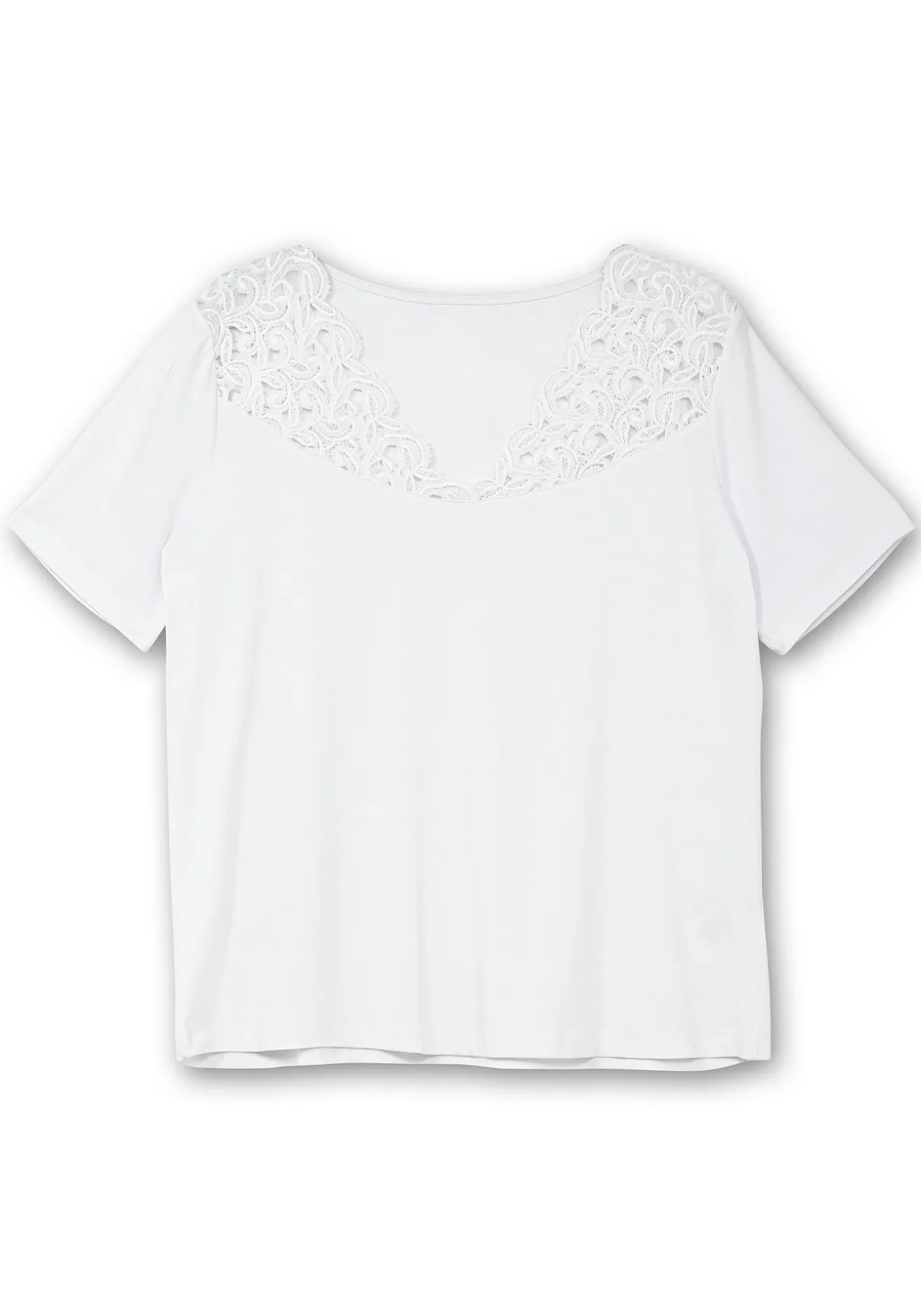 Shirt mit Spitze an V-Ausschnitt und Schulterbereich