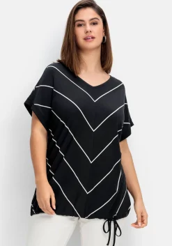 Shirt mit Streifen und Bindeband am Saum