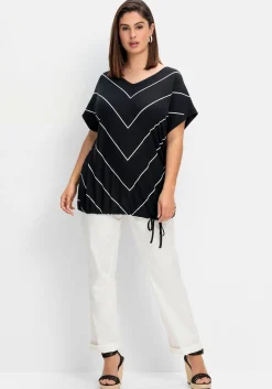 Shirt mit Streifen und Bindeband am Saum