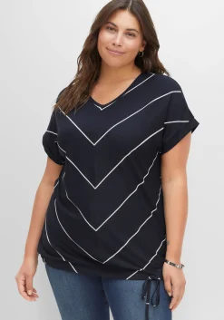 Shirt mit Streifen und Bindeband am Saum