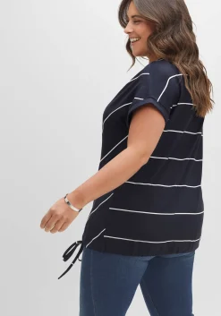 Shirt mit Streifen und Bindeband am Saum