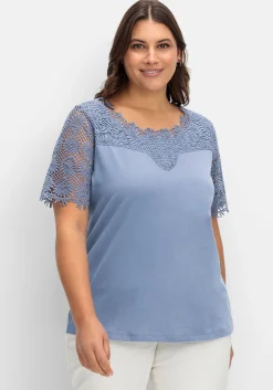 Shirt mit transparentem Spitzenbesatz