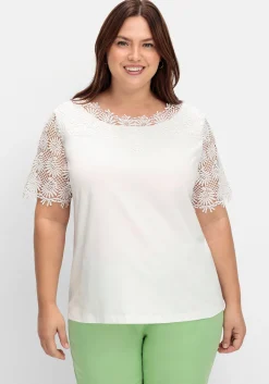 Shirt mit transparentem Spitzenbesatz