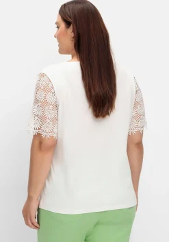 Shirt mit transparentem Spitzenbesatz