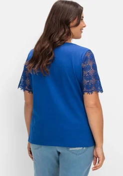 Shirt mit transparentem Spitzenbesatz