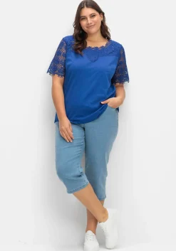 Shirt mit transparentem Spitzenbesatz