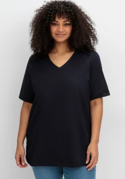 Shirt mit V-Ausschnitt, aus leichtem Jersey