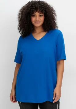 Shirt mit V-Ausschnitt, aus leichtem Jersey