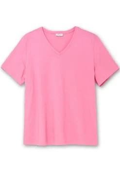 Shirt mit V-Ausschnitt, aus leichtem Jersey