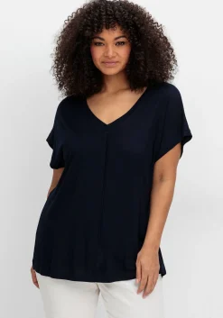 Shirt mit V-Ausschnitt und Zierpaspel vorn