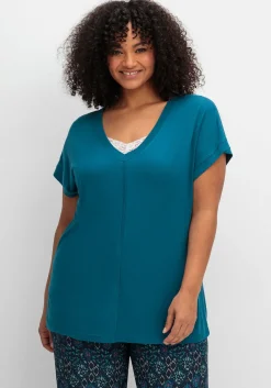 Shirt mit V-Ausschnitt und Zierpaspel vorn