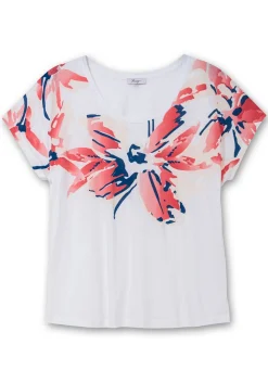 Shirt mit weitem Rundhals und großem Blütenprint