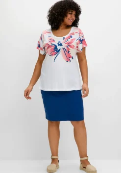 Shirt mit weitem Rundhals und großem Blütenprint