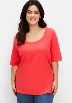 Shirt mit weitem Rundhalsausschnitt, in Rippstruktur