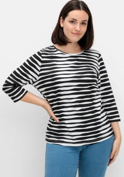 Shirt mit welligen Streifen und 3/4-Ärmeln