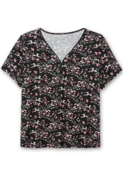 Shirt mit Zipper am Ausschnitt und Blumenprint