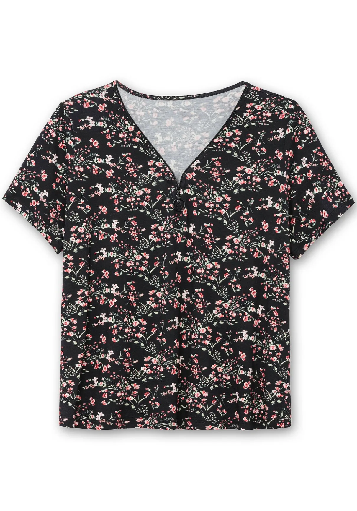 Shirt mit Zipper am Ausschnitt und Blumenprint