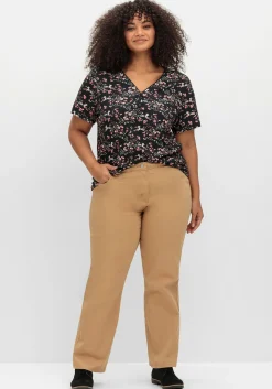 Shirt mit Zipper am Ausschnitt und Blumenprint