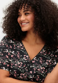 Shirt mit Zipper am Ausschnitt und Blumenprint