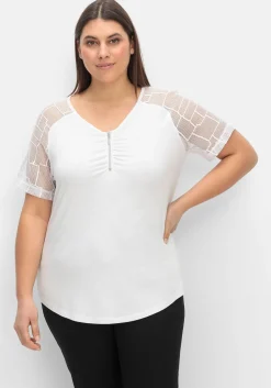 Shirt mit Zipper und Ärmeln aus Spitze