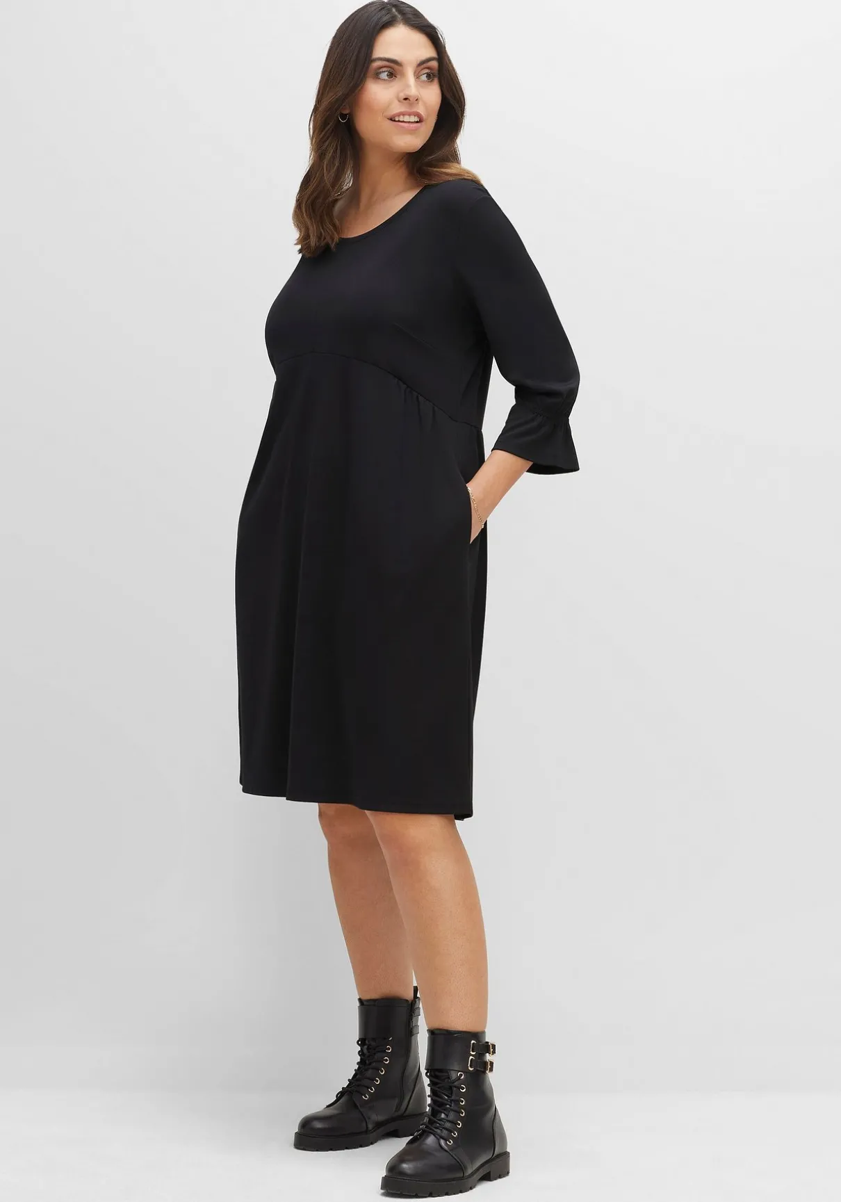 Shirtkleid mit gerafften 3/4-Ärmeln