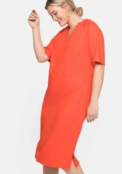 Shirtkleid mit gesmoktem V-Ausschnitt